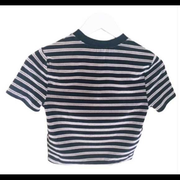 NWT FOREVER 21 Striped Decal Amour Etched Print Cap Sleeve Slub Tee Black Small - Picture 4 of 7